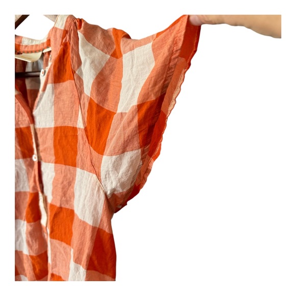 Anthropologie Maeve Orange Gingham Button Down Short Sleeve. Size XS - Picture 5 of 11